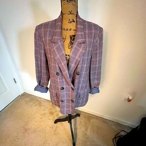 Double breasted blazer in plum and blue by NY&C.